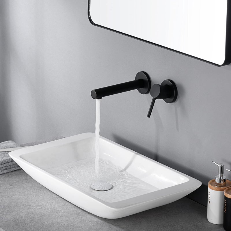 SUMERAIN Matte Black Wall Mount Bathroom Sink Faucet Modern Lavatory Vessel Faucet Single Handle - Image 4