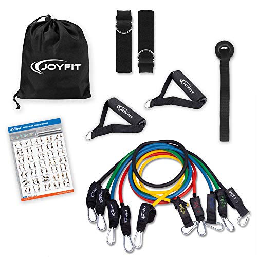 JoyFit Resistance tube set [12 Pcs] - With 5 toning tubes Tubes stackable up to 150lbs, 1Door Anchor 2 Foam Handles & 2 Ankle Straps. Exercise Bands for Men & Women with Workout Chart & Carry Bag - Image 1