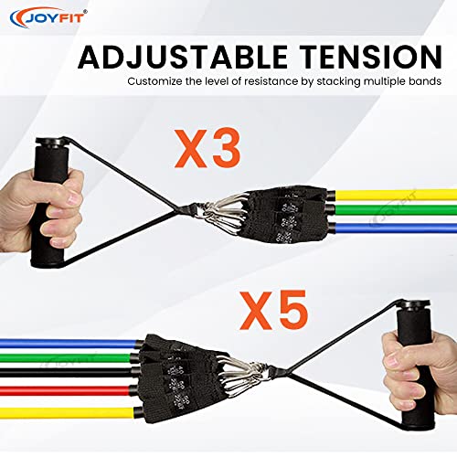 JoyFit Resistance tube set [12 Pcs] - With 5 toning tubes Tubes stackable up to 150lbs, 1Door Anchor 2 Foam Handles & 2 Ankle Straps. Exercise Bands for Men & Women with Workout Chart & Carry Bag - Image 4