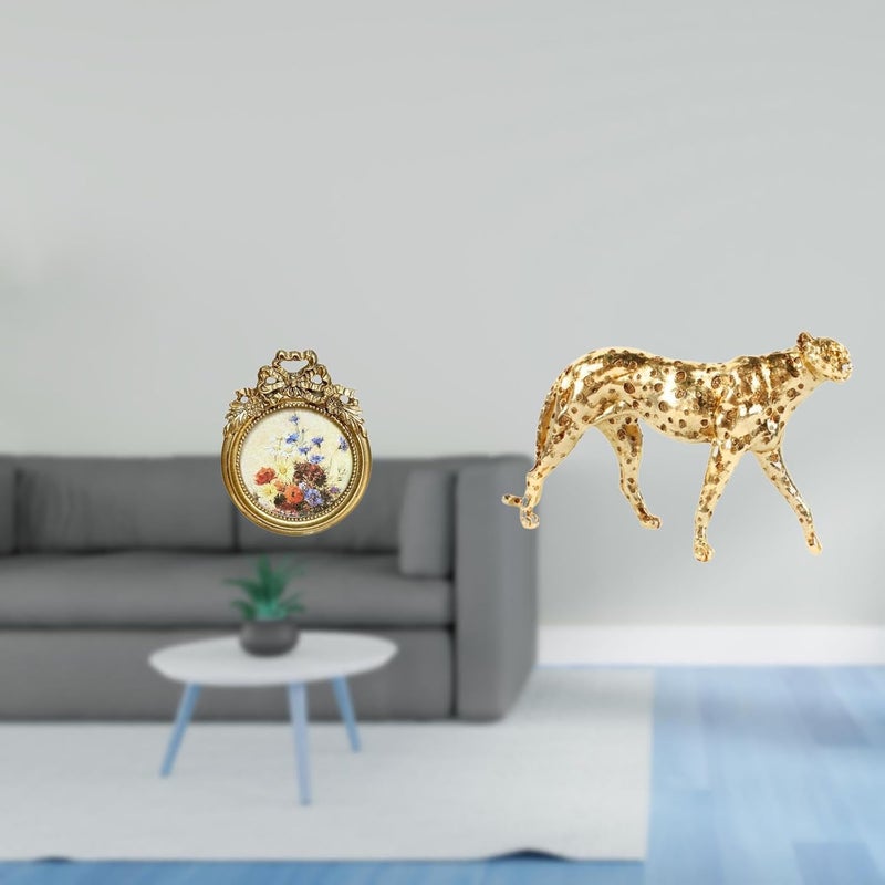 Baoblaze Vintage Ornate Round Photo Frame with Gold Cheetah Animal Sculpture European Decorative Tabletop Centerpiece for Wedding Gift and Home Office Decor - Image 2