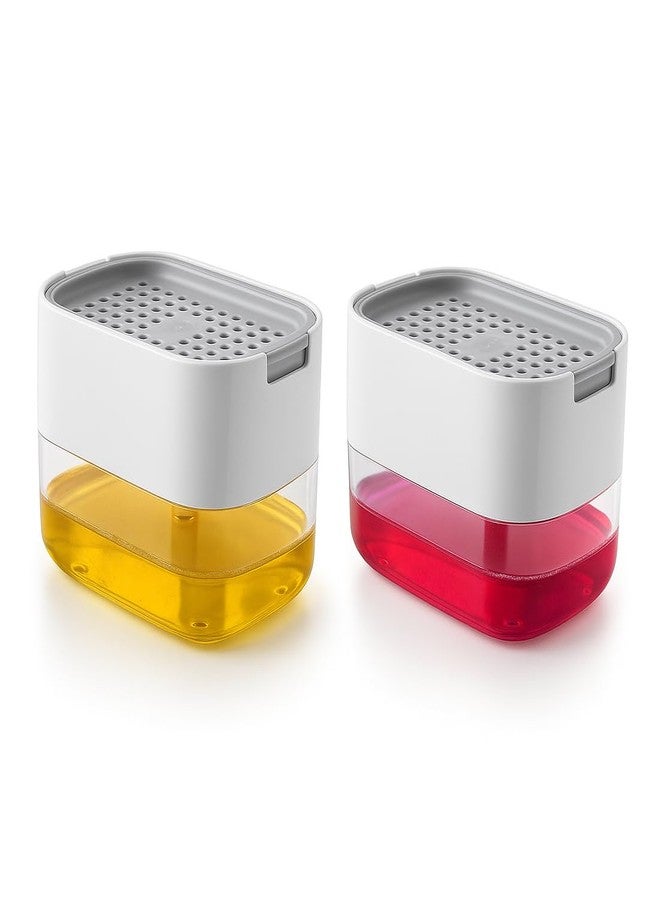 BENAVJI Outdoor Living 2-in-1 Dish Soap Dispenser with Sponge Holder - Press Down Liquid Soap Pump Dispenser for Kitchen Sink, Easy One-Handed Use Pack of 2 - Image 1