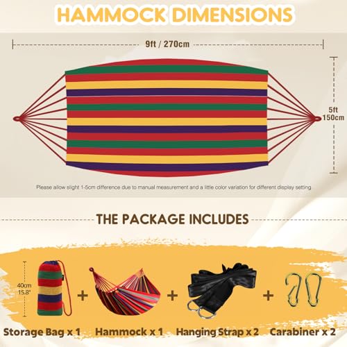 ANYOO Cotton Hammock Portable Camping Hammocks for Hanging Sturdy Garden Comfortable Fabric Hammock with Tree Straps Up to 660lbs with Travel Bag for Camping Outdoor/Indoor Patio Backyard - Image 3