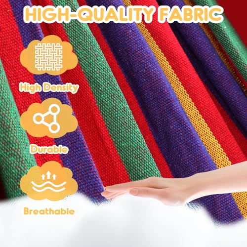 ANYOO Cotton Hammock Portable Camping Hammocks for Hanging Sturdy Garden Comfortable Fabric Hammock with Tree Straps Up to 660lbs with Travel Bag for Camping Outdoor/Indoor Patio Backyard - Image 2