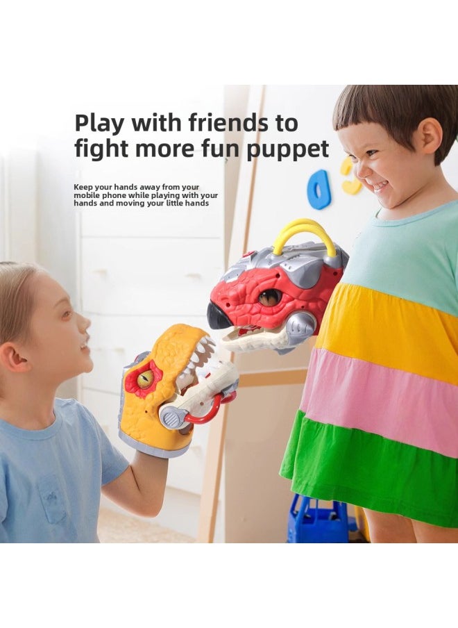 Generic - Children's Dinosaur Hand Puppet Animal Model Boy Ankylosaurus Triangle Tyrannosaurus Rex Gloves Dinosaur Head Sound And Light Toy-Color:Mecha Hand Puppet-Double Crown Dragon [Lighting 3D Sound]] - Image 1
