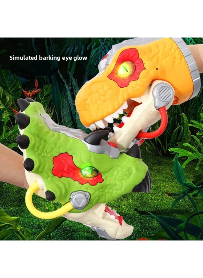 Generic - Children's Dinosaur Hand Puppet Animal Model Boy Ankylosaurus Triangle Tyrannosaurus Rex Gloves Dinosaur Head Sound And Light Toy-Color:Mecha Hand Puppet-Double Crown Dragon [Lighting 3D Sound]] - Image 1