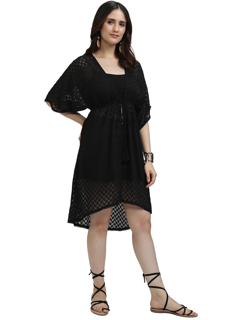 Vishudh Women High-Low 3/4th Sleeve Shrug VNSG000040 Black M - Image 3