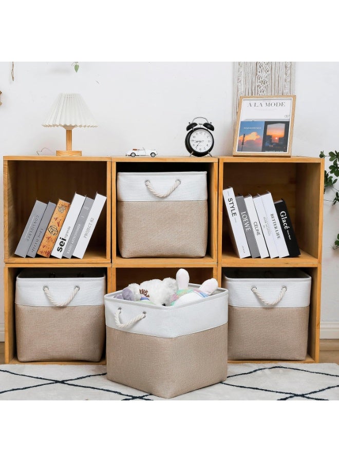 Storage Bins for Organizing (4 Pack), Extra Large Fabric Storage Baskets for Shelves with Ropes, Foldable Storage Cubes for Home, Office,Closet, Clothes, Toys Organizer(White & Beige 13x13x13 inch) - Image 4