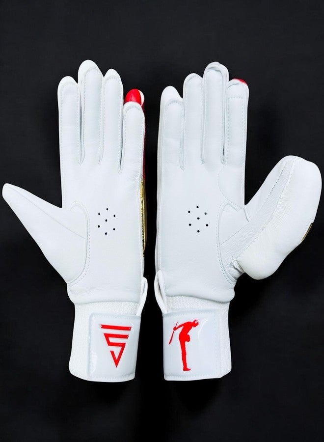 VERSANT Showman Cricket Batting Gloves (White-RED-Golden, Men Size, Right Handed) - Image 5