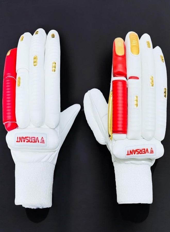 VERSANT Showman Cricket Batting Gloves (White-RED-Golden, Men Size, Right Handed) - Image 3