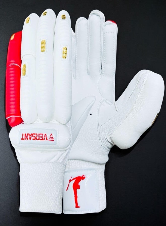 VERSANT Showman Cricket Batting Gloves (White-RED-Golden, Men Size, Right Handed) - Image 4