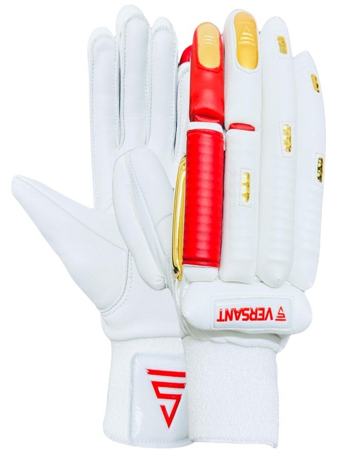 VERSANT Showman Cricket Batting Gloves (White-RED-Golden, Men Size, Right Handed) - Image 1