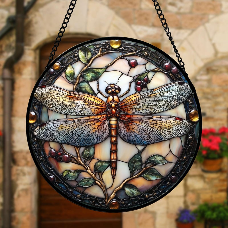 DASTOLL Stained Glass Window Hanging - Dragonfly Plant Suncatcher Ready to Hang Window Doors Home Decoration, Christmas, Mother's Day Birthday Gifts for Women, Men, and Mom 7.8x7.8 in - Image 3