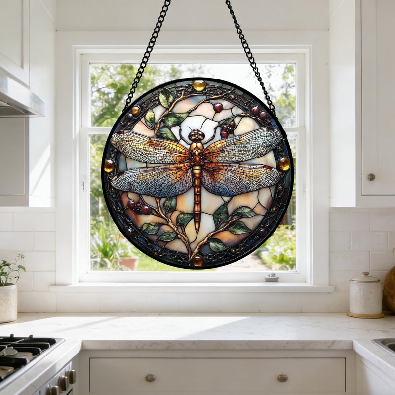 DASTOLL Stained Glass Window Hanging - Dragonfly Plant Suncatcher Ready to Hang Window Doors Home Decoration, Christmas, Mother's Day Birthday Gifts for Women, Men, and Mom 7.8x7.8 in - Image 5