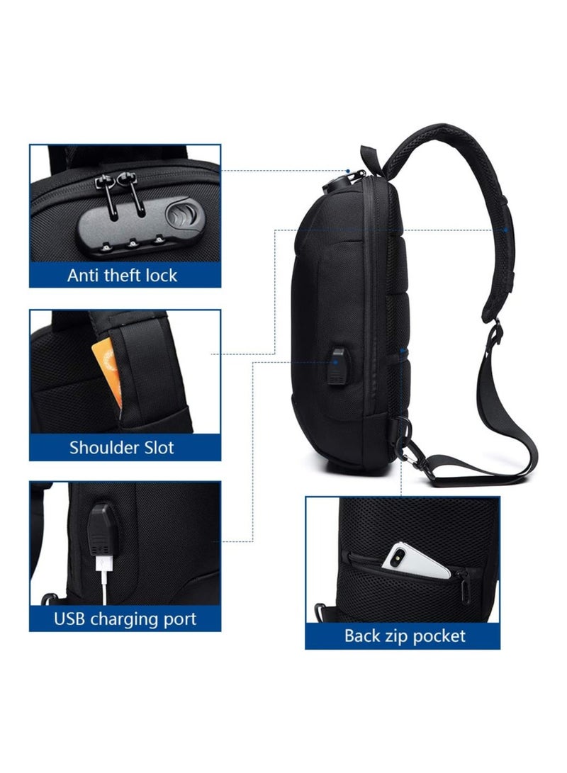أوزوكو شنطة كتف مضادة للسرقة كروس مقاومة للماء مع منفذ شحن USB , خفيفة الوزن لون ازرق/ اسود - Image 2