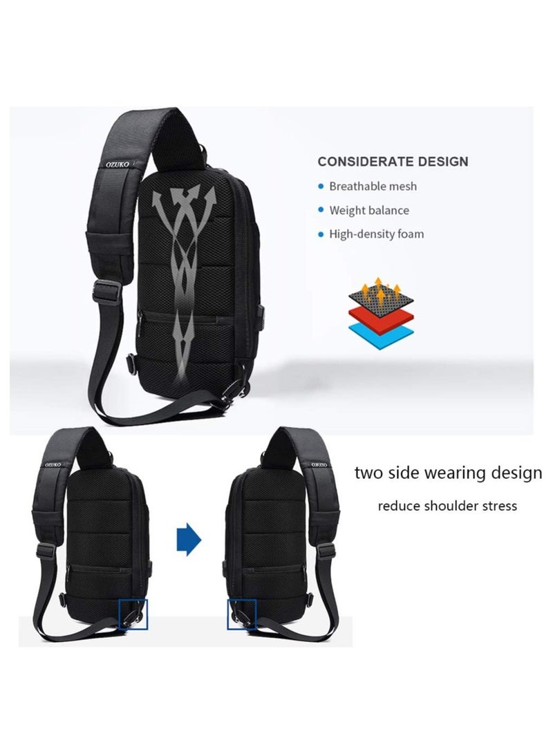 أوزوكو شنطة كتف مضادة للسرقة كروس مقاومة للماء مع منفذ شحن USB , خفيفة الوزن لون ازرق/ اسود - Image 4