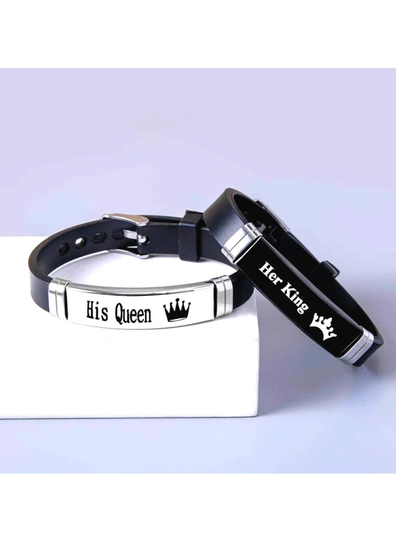 Magnetic Couple Bracelets - Perfect Matching Gift for Him & Her, Ideal for Lovers, Friends & Couples, Made of Stainless Steel & Leather - Image 3