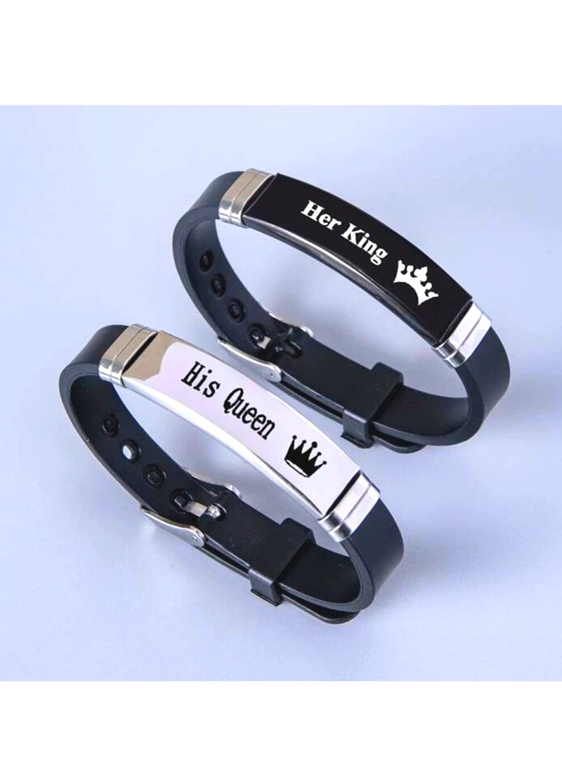 Magnetic Couple Bracelets - Perfect Matching Gift for Him & Her, Ideal for Lovers, Friends & Couples, Made of Stainless Steel & Leather - Image 2