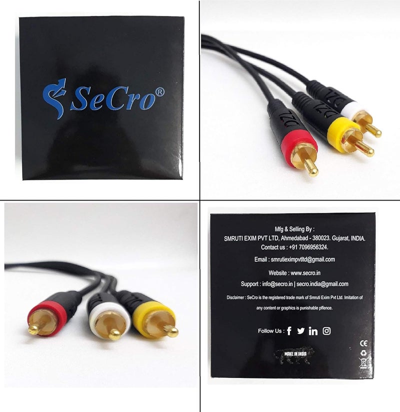 SeCro كابل صوت وصورة ستيريو 3RCA ذكر إلى 3RCA ذكر مطلي بالذهب - مناسب لتلفاز LC LED مسرح منزلي لابتوب كمبيوتر شخصي DVD (4.9 قدم [1.5 متر]) - Image 4