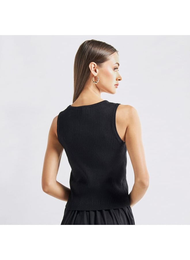FAV Ribbed Sleeveless Top with Button Detail  - Image 2