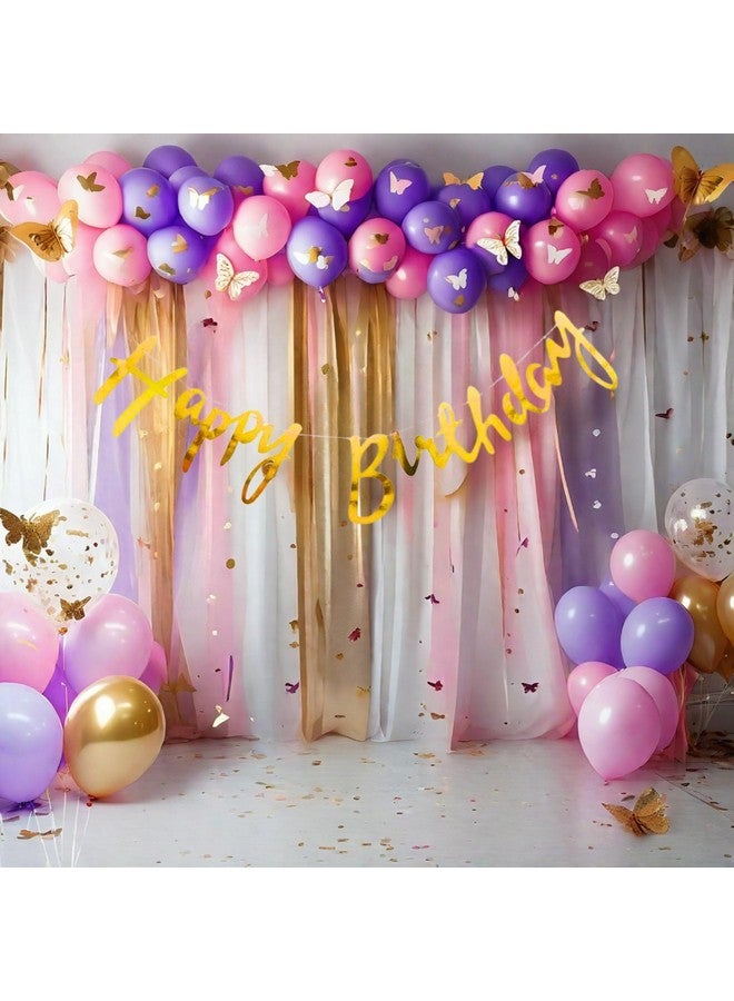 HK balloons Pack of 48 Pcs Butterfly Birthday Decoration Item Purple Birthday Decoration Set For Girls Backdrop Decoration Kit Birthday Decorations for Women With White Cloth Curtain & Gold Confetti - Image 1