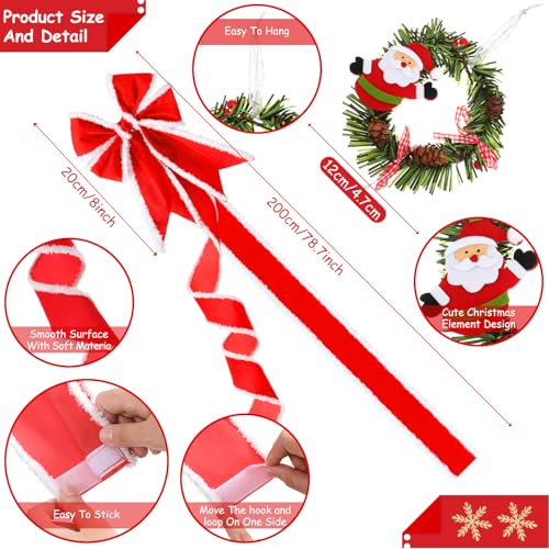 Ysleen 6 Pcs Christmas Cabinet Ribbon Bows Festive Large Xmas Bows and 4 Pcs Christmas Pine Wreath with Snowman Santa Claus Artificial Xmas Front Door Wreath for Winter PartyRed and White - Image 3