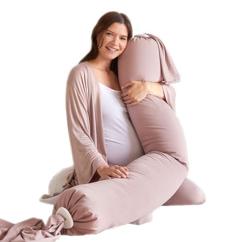 bbhugme Adjustable Pregnancy Pillow Full Body Support for Side Sleeping Adjustable Firmness and Shape Supports Back Legs Belly HIPS for Pregnant Women Removable Cover Dusty Pink