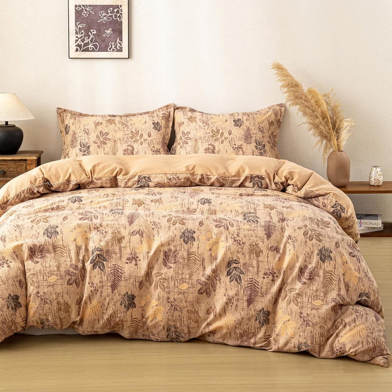 OAITE Brown Leaves Twin Size Duvet Cover-3 Pieces Prewashed Cotton-Like Polyester Extra Soft Bedding Set, Includes 1 Duvet Cover 68''x90''with Zipper Closure & 2 Pillow Shams, Comforter Not Included - Image 1