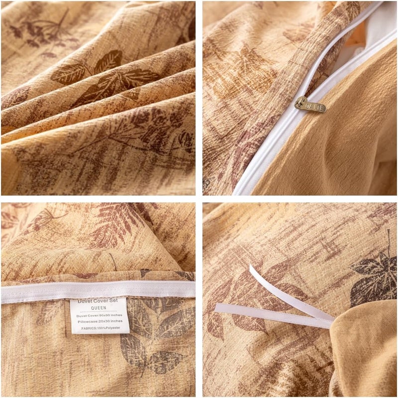 OAITE Brown Leaves Twin Size Duvet Cover-3 Pieces Prewashed Cotton-Like Polyester Extra Soft Bedding Set, Includes 1 Duvet Cover 68''x90''with Zipper Closure & 2 Pillow Shams, Comforter Not Included - Image 4