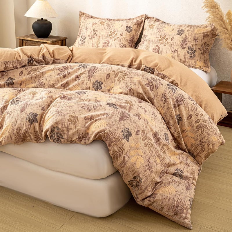 OAITE Brown Leaves Twin Size Duvet Cover-3 Pieces Prewashed Cotton-Like Polyester Extra Soft Bedding Set, Includes 1 Duvet Cover 68''x90''with Zipper Closure & 2 Pillow Shams, Comforter Not Included - Image 2