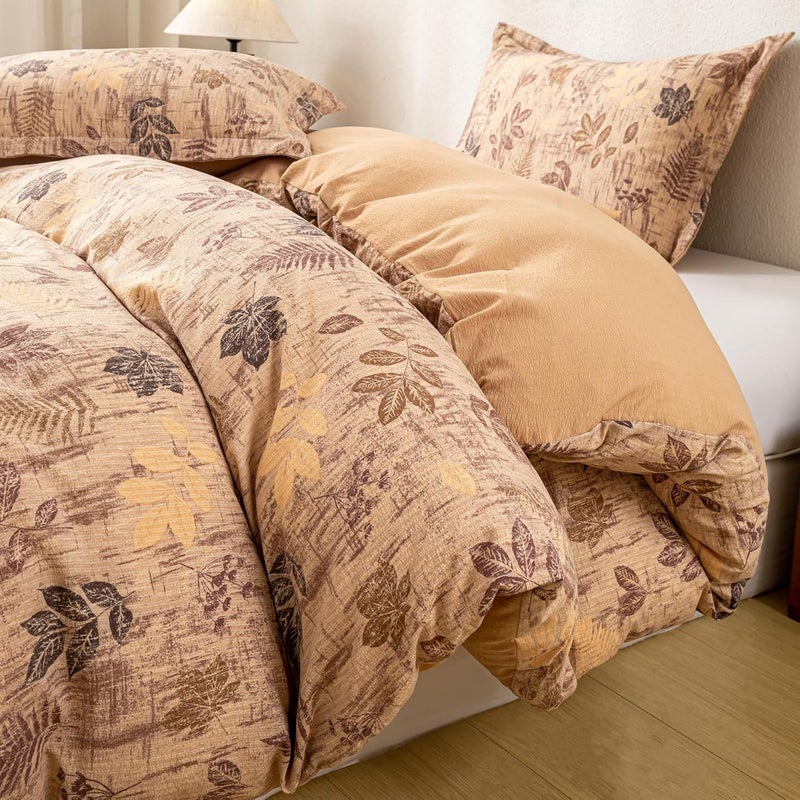 OAITE Brown Leaves Twin Size Duvet Cover-3 Pieces Prewashed Cotton-Like Polyester Extra Soft Bedding Set, Includes 1 Duvet Cover 68''x90''with Zipper Closure & 2 Pillow Shams, Comforter Not Included - Image 3