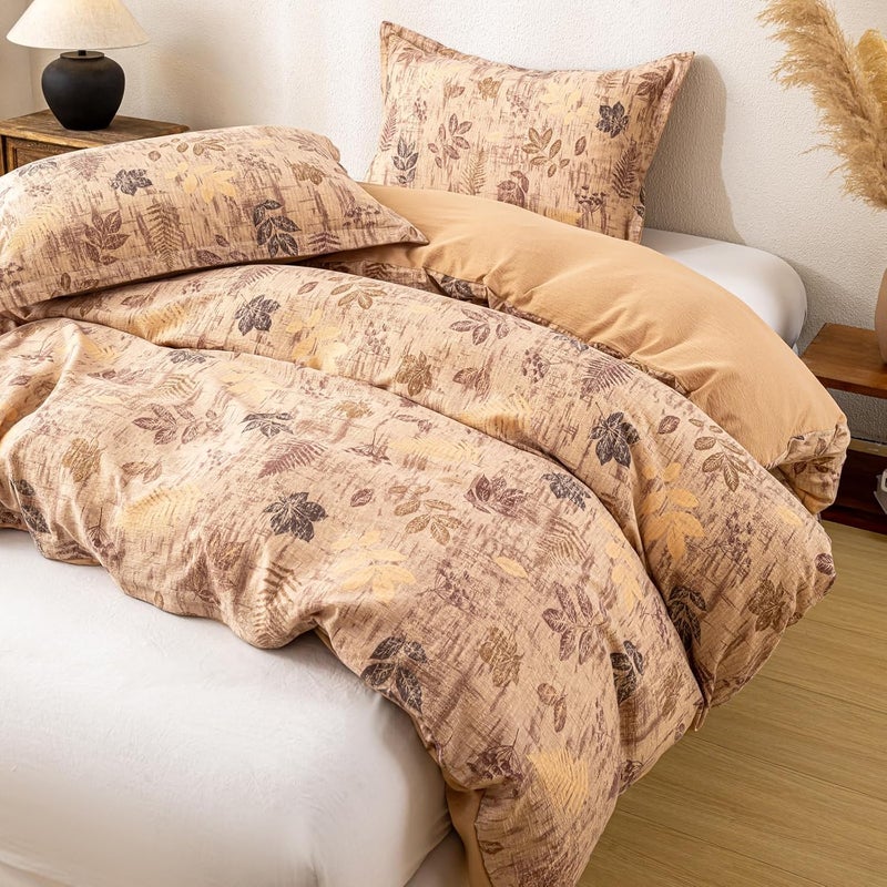 OAITE Brown Leaves Twin Size Duvet Cover-3 Pieces Prewashed Cotton-Like Polyester Extra Soft Bedding Set, Includes 1 Duvet Cover 68''x90''with Zipper Closure & 2 Pillow Shams, Comforter Not Included - Image 5