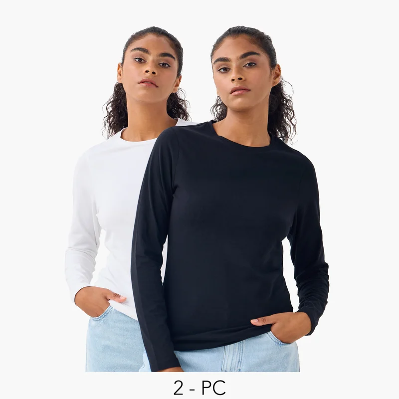 سبلاش فيڤ طقم من قطعتين - تي شيرت بياقة دائرية وأكمام طويلة