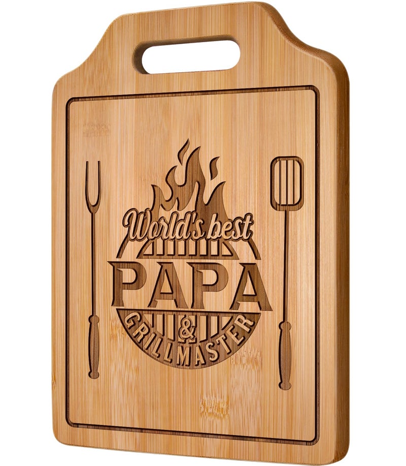 AceThrills Papa Gifts for Papas Christmas Gifts from Grandkids for Birthday Fathers Day Engraved Bamboo Cutting Board 123L x 87W x 04Th