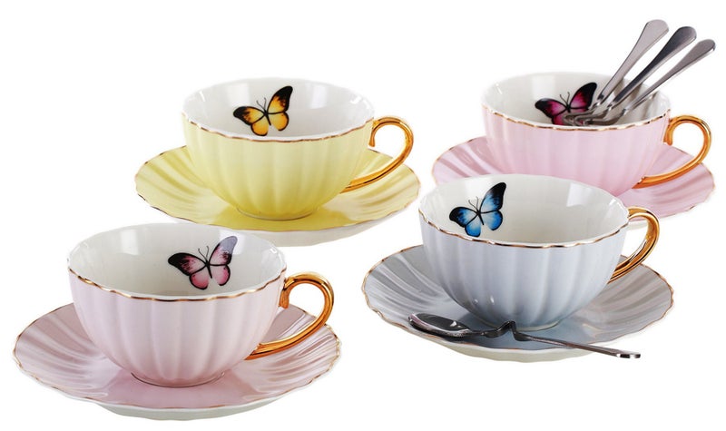 Jusalpha Elegant Tea Cup and Saucer SetCoffee Cup Set with Saucer and Spoon FDTCS034COLOR
