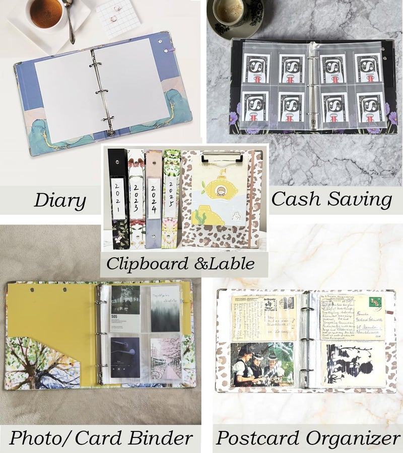 BVSSX Mini Binder 3 Ring 1 Inch for 5.5"x8.5" Paper, Cute Small Three Ring Binders with Clipboard, 5-Tab Dividers, Spine ID Label Holder, BVSSX A5 Binder with Pen Holder, Black Weeds - Image 4