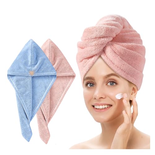 Fezora Hair Towel Wrap for Women (Pack of 2) | Quick-Dry Microfiber Hair Turban with Elastic Loop | Super Absorbent Hair Drying Towel for Ladies & Girls (Sky & Orange) - Image 1