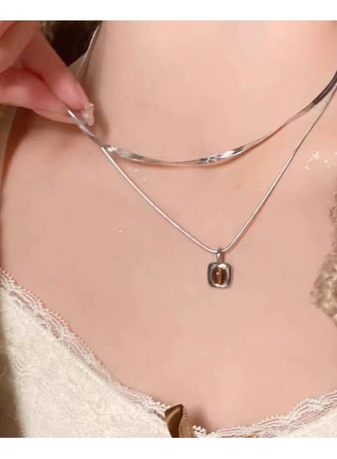 Goolsky قلادة باندل عيون النمر بطبقتين للنساء – مجوهرات يومية بسيطة، سلسلة أنيقة متعددة الطبقات، أسلوب طالب صغير فاخر، ارتداء يومي - Image 3