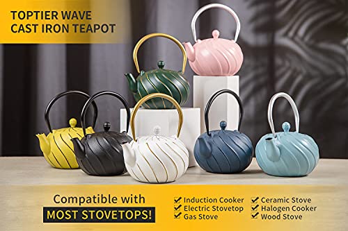 toptier Stovetop Tea Kettle, TOPTIER Japanese Cast Iron Tea Kettle with Infuser for Loose Leaf and Tea Bags, Cast Iron Teakettle Coated with Enameled Interior for 40 oz (1200 ml), Midnight Black - Image 3