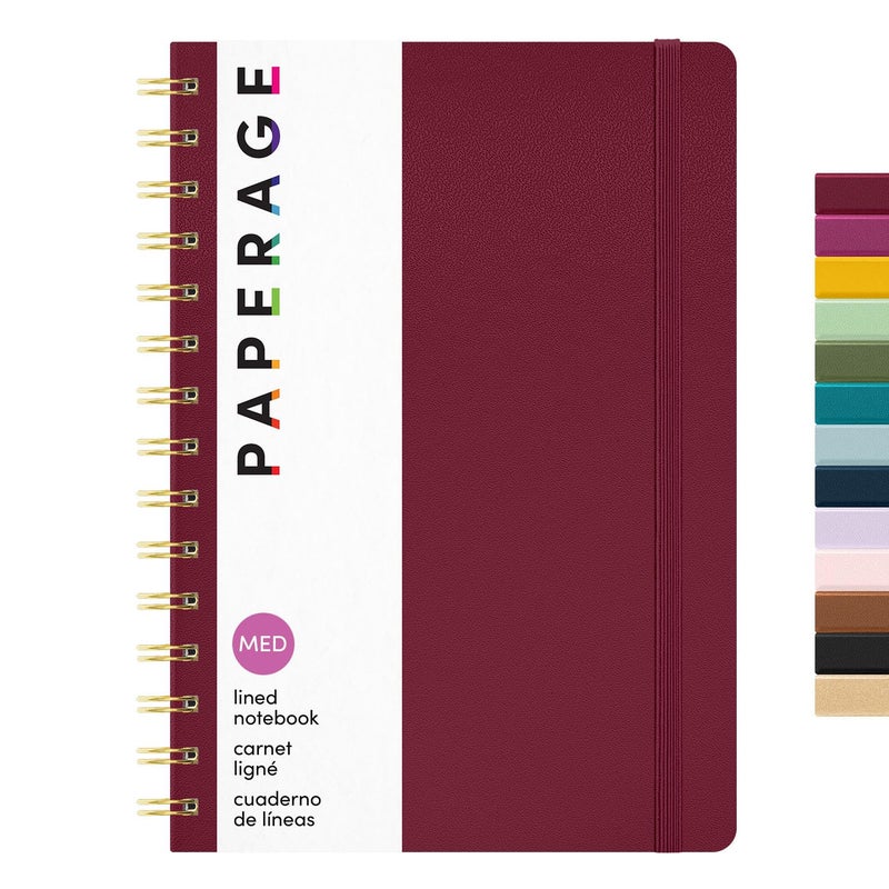 PAPERAGE Lined Spiral Journal Notebook, (Burgundy), 160 Pages, Hardcover Journal for Women & Men, Medium 5.5 in x 8 in - 100 GSM, Thick Paper, Spiral Notebook for Work, School & Journaling - Image 1