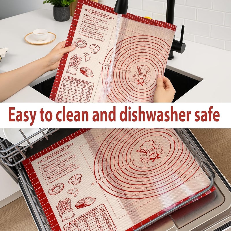 Silicone Baking Pastry Dough Mat Non Slip Rolling Mat with Measurement Guides, Thick Reusable Kneading Board for Bread, Pizza, Cookies, Fondant, Nonstick Baking Sheet for Kitchen Counter - Image 1
