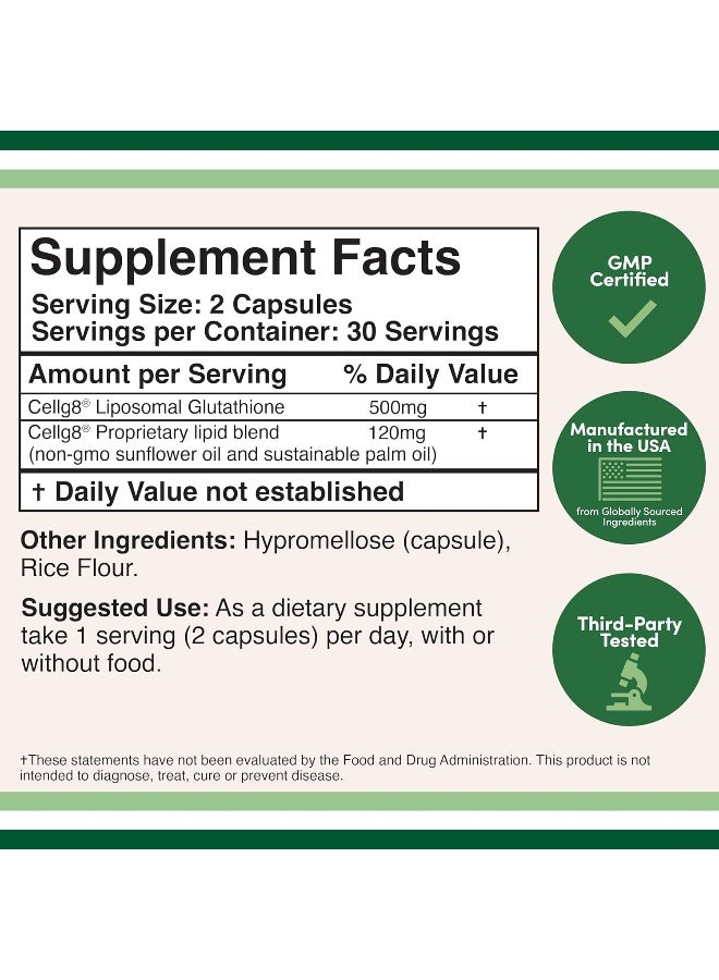 Double Wood Supplements Liposomal Glutathione Supplement 500mg per Serving, 60 Capsules - Image 2