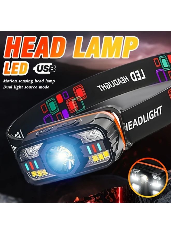 USB Rechargeable Motion Sensor LED Headlamp Hands Free Headlight 6 Modes Adjustable Lamp - Image 1
