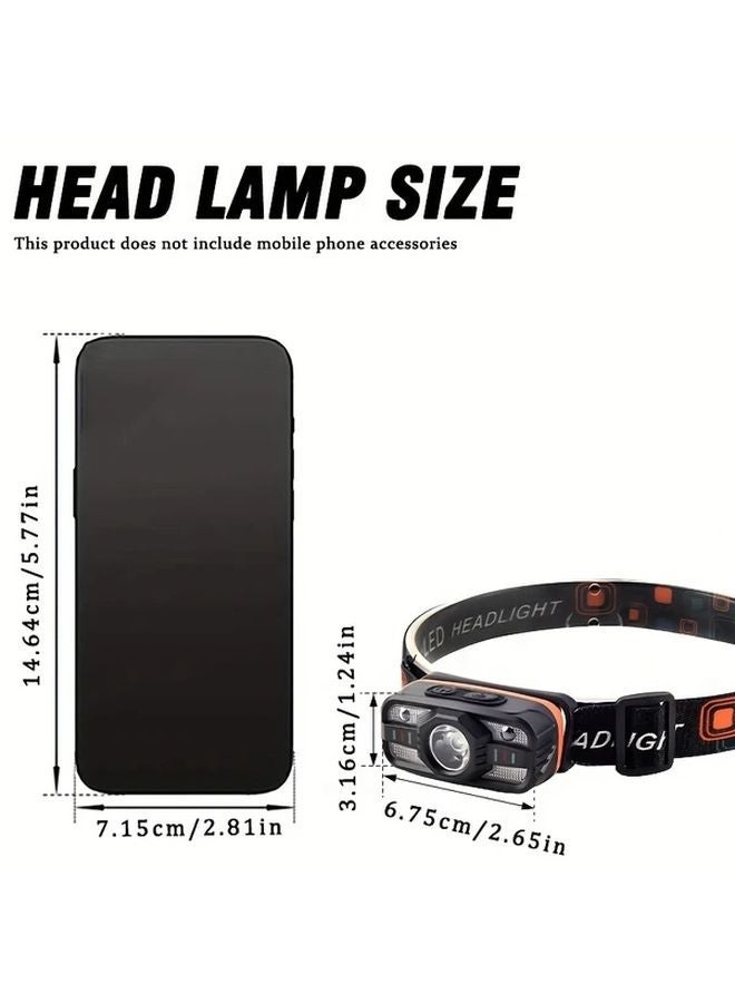 USB Rechargeable Motion Sensor LED Headlamp Hands Free Headlight 6 Modes Adjustable Lamp - Image 2