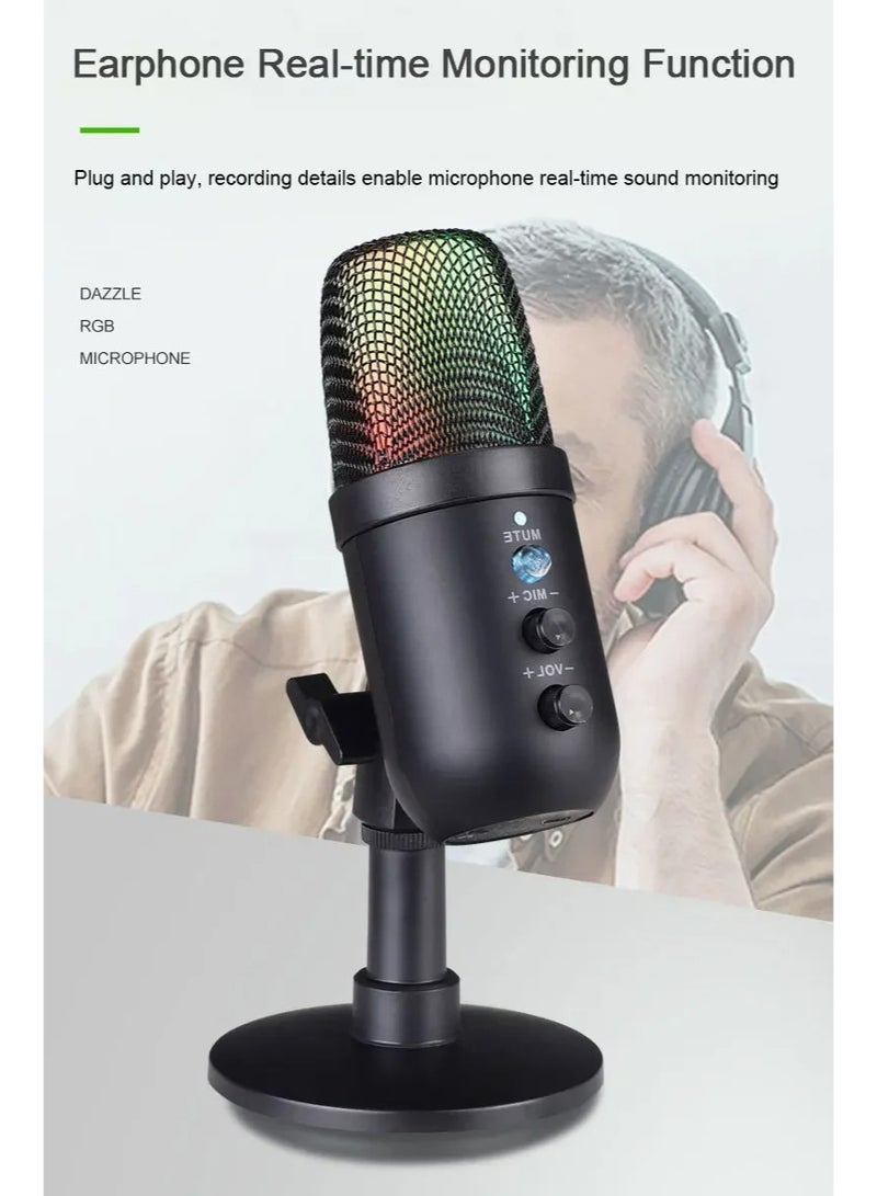 ميكروفون ZFSZ MU1000 الاحترافي المزود بتقنية RGB وواجهة USB - ميكروفون مخصص للألعاب المكتبية مزود بإضاءة متدرجة، والتحكم في مستوى الصوت، وزر كتم الصوت، وميزة المراقبة الصوتية، ومناسب للبث المباشر ويوتيوب والبودكاست - Image 2