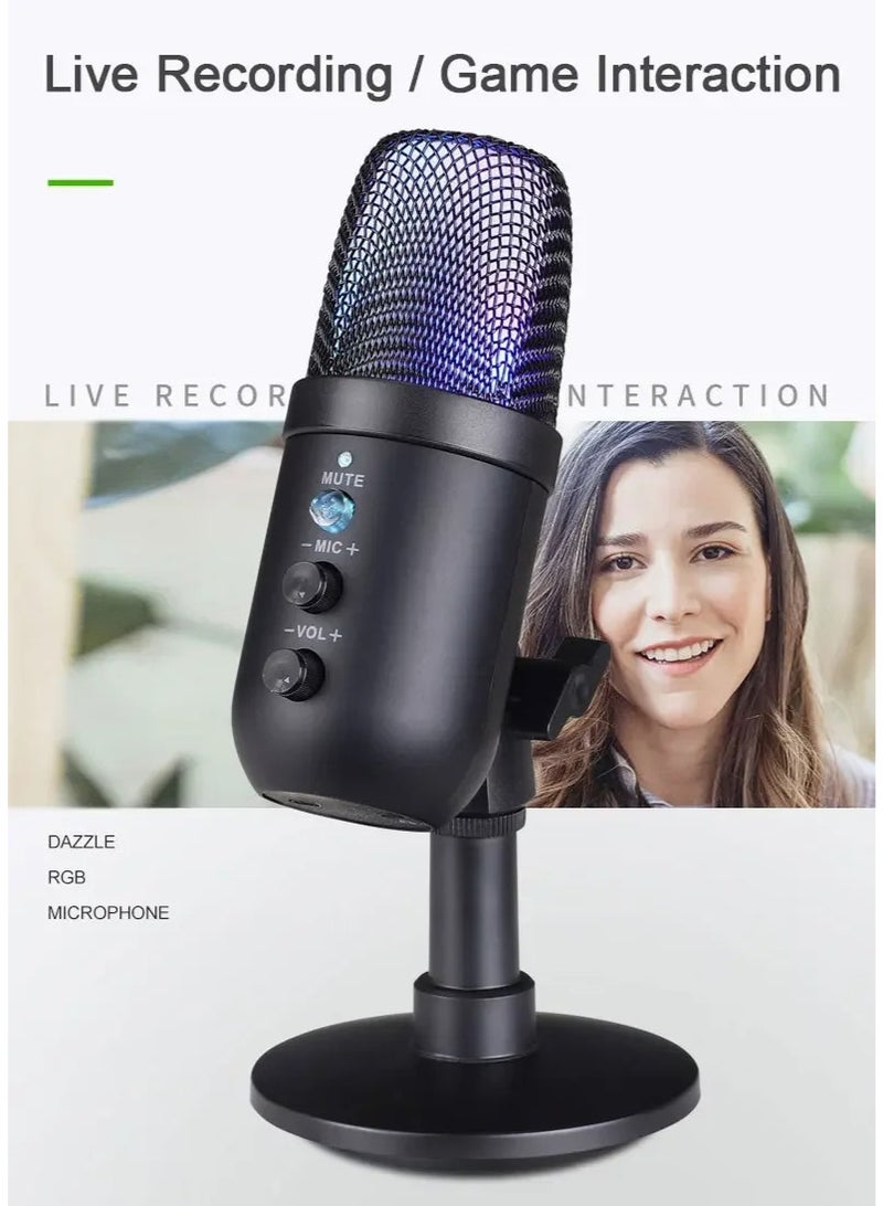 ميكروفون ZFSZ MU1000 الاحترافي المزود بتقنية RGB وواجهة USB - ميكروفون مخصص للألعاب المكتبية مزود بإضاءة متدرجة، والتحكم في مستوى الصوت، وزر كتم الصوت، وميزة المراقبة الصوتية، ومناسب للبث المباشر ويوتيوب والبودكاست - Image 5