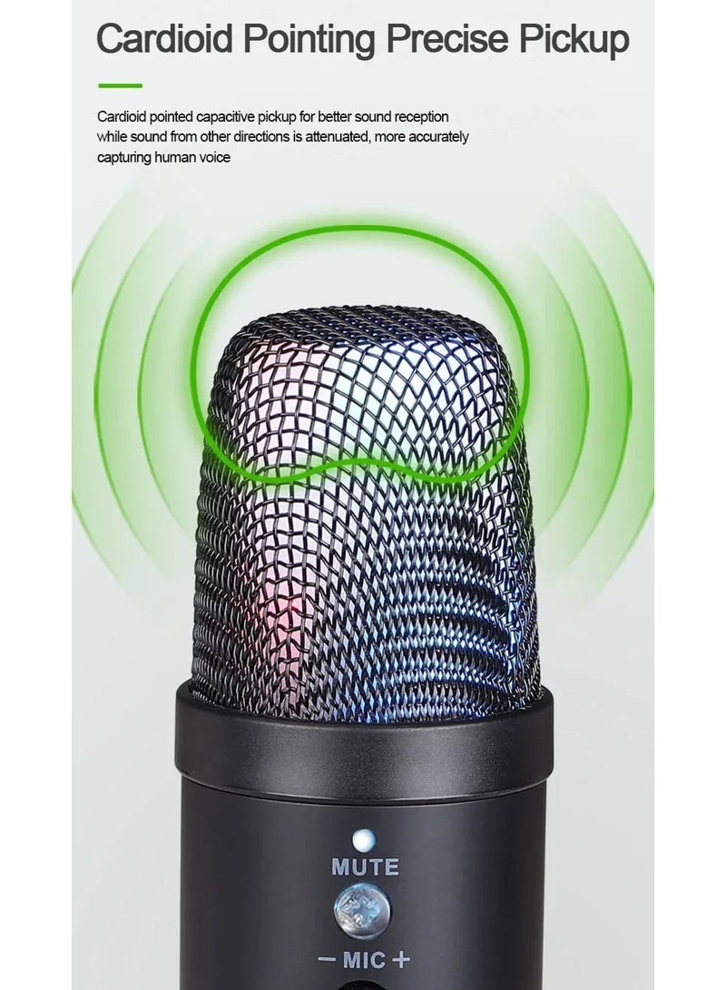 ميكروفون ZFSZ MU1000 الاحترافي المزود بتقنية RGB وواجهة USB - ميكروفون مخصص للألعاب المكتبية مزود بإضاءة متدرجة، والتحكم في مستوى الصوت، وزر كتم الصوت، وميزة المراقبة الصوتية، ومناسب للبث المباشر ويوتيوب والبودكاست - Image 3