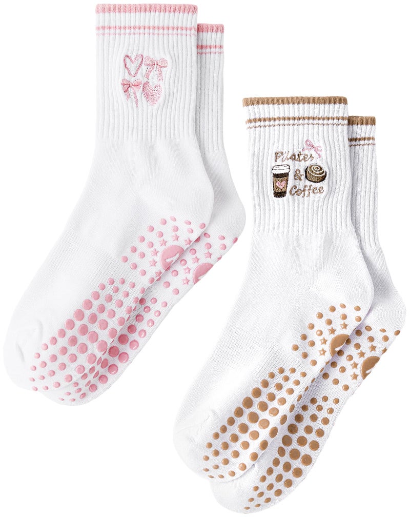 Yawlsow Pilates Grip Socks for Women Yoga Grippy Socks Cute Barre Non Skid Athletic Crew Sticky Sock Workout Hospital - Image 1
