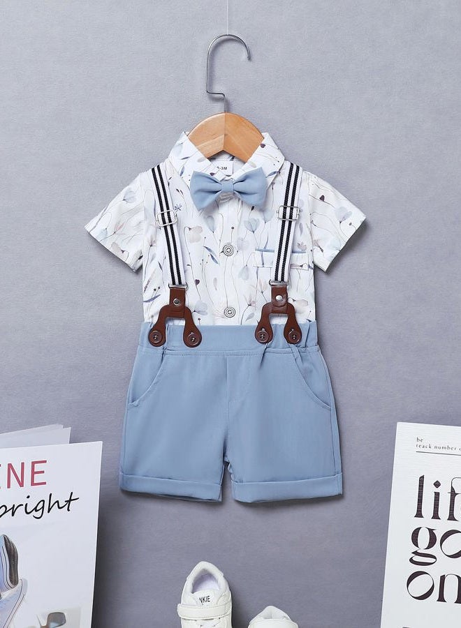 ZOEREA Baby Boy Clothes Suit Infant Short Sleeve Gentleman Outfits Dress Shirt+Bowtie+Suspender Shorts 0-18M - Image 2