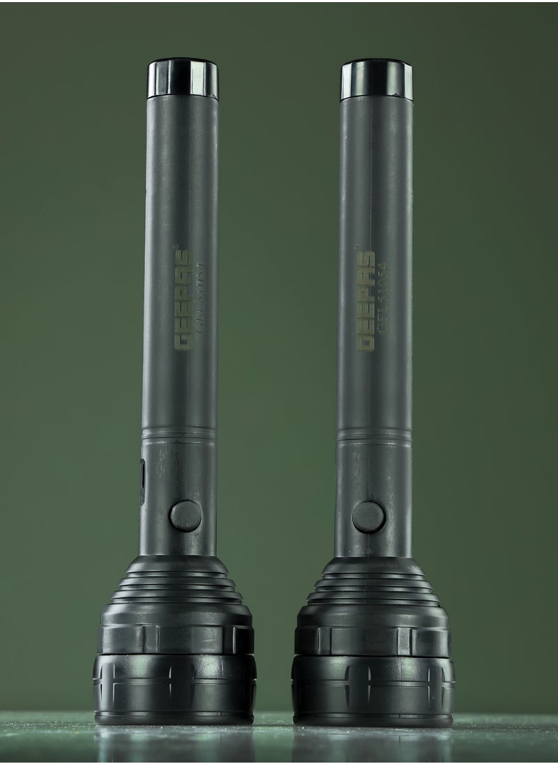 GEEPAS - مصباح يدوي LED قابل للشحن، USB قابل للشحن، GFL51053 | طقم 2 قطعة من المصباح | 8 ساعات عمل - Image 1