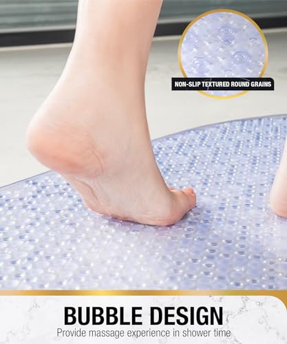 HITSLAM Bathtub Mat Non Slip, 27x15 Inch Bubble Oval Bath Tub Mat for Bathroom, Machine Washable Shower Mat with Suction Cups and Drain Holes, Clear - Image 3